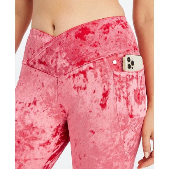 Fabletics Leggings Crossover Crushed Velour Red High Rise Women XXS Athleisure - Picture 7 of 11